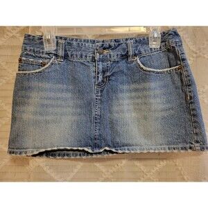 Y2K Denim Mini Skirt Womens 3/4 Distressed Frayed Pink Jean Baby Doll Barbie